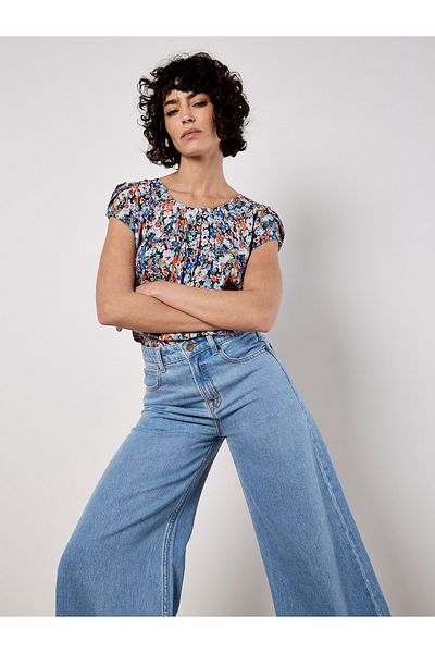 Apricot Ditsy Floral Top mit Tulpenärmeln