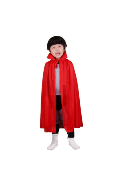 coco shopier Red Colored Collared Cloak Children's Height 90 cm