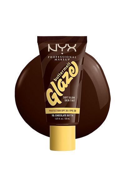 NYX Professional Makeup Buttermelt Glaze Soft Glow Skin Tint + SPF/FPS 30, 12h Wear,Chocolate Butta