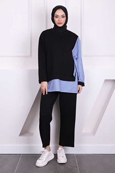 İmajButik Σετ παντελόνι Modal Tunic Black Side Tie