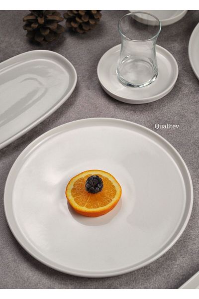 Qualitev 29 Piece Porcelain White Breakfast Set Dessert Presentation Set - White Plain for 6 People