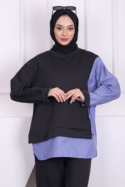 İmajButik Σετ παντελονιού Modal Tunik με καπνιστό πλαϊνό δέσιμο