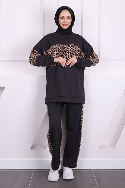 İmajButik Smoked Leopard Modal Tunic Pants Suit