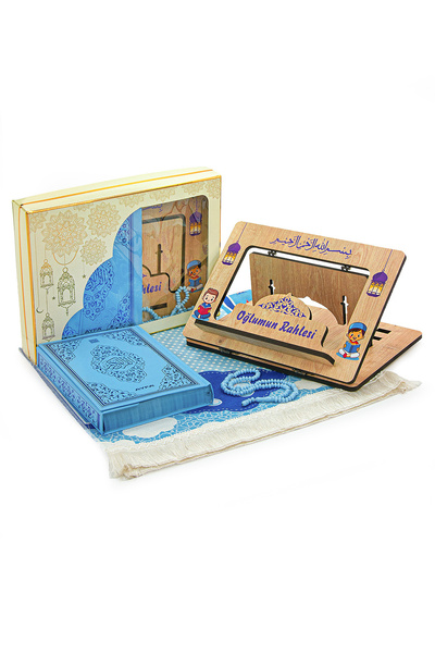 ihvan online Rahleli Kuranı Kerim Tesbih Oğlumun Çocuk Seccade Seti Mavi