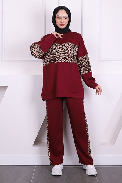 İmajButik Κοστούμι παντελόνι μπορντό Leopard Modal Tunic