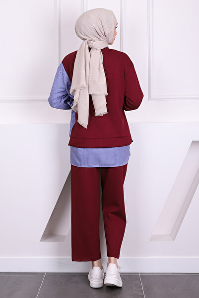 İmajButik Burgundy Side Tie Modal Tunic Pants Set