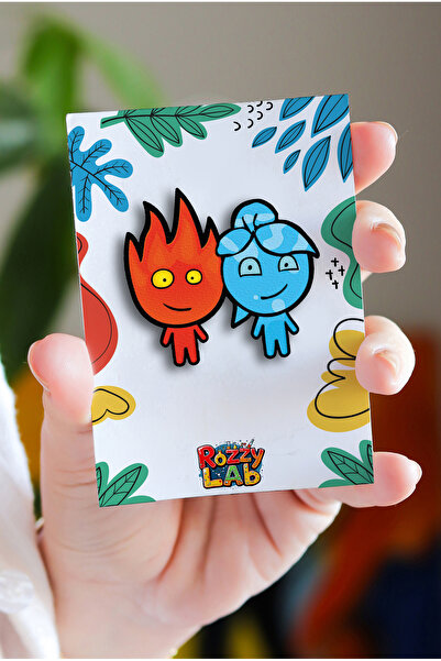 Rozzy Lab Ateş ve Su Fire and Water Pin - Rozet - Ahşap - Broş - Yaka Çanta A...