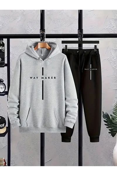 LAND MODA Unisex Black Hooded Tracksuit Set
