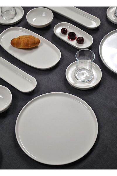 Qualitev 29 Piece Porcelain White Breakfast Set Dessert Presentation Set - White Plain for 6 People