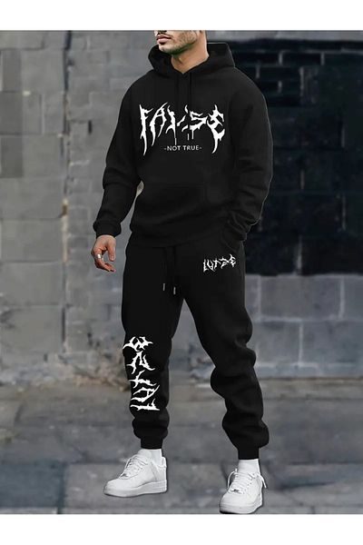 LAND MODA Унисекс черен анцуг с качулка