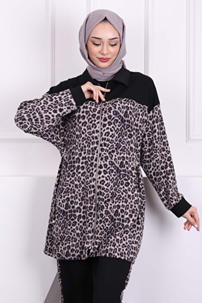 İmajButik ΜΑΥΡΟ ΓΚΡΙ Κοστούμι παντελόνι με κορδόνι μέσης Modal Tunic