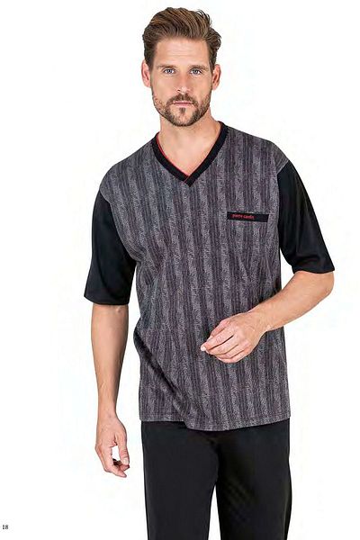 Pierre Cardin 6052 Men's Short Sleeve Jacquard 3-Piece Pajamas Set-Black