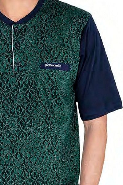 Pierre Cardin 6051 Ανδρικό κοντομάνικο ζακάρ σετ πιτζάμες 3 τεμαχίων-πράσινο
