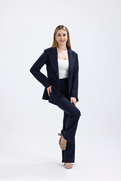 Abay Women's Striped Lined Blazer Jacket Pants Set
