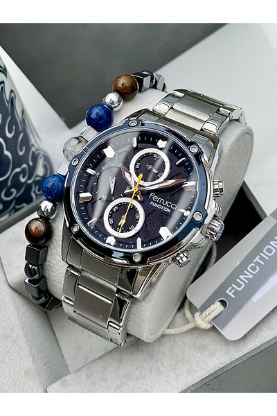 Ferrucci Multifunction Waterproof Chronometer Steel Case Steel Cord Men's Wristwatch