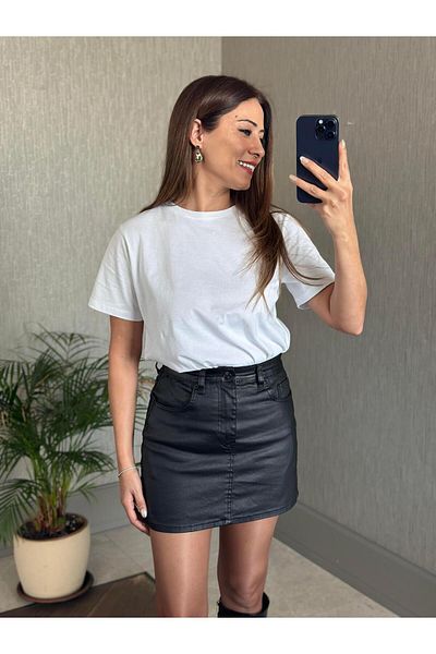 Forlady4 Black Brand Model Waxed Women's Mini Jean Skirt