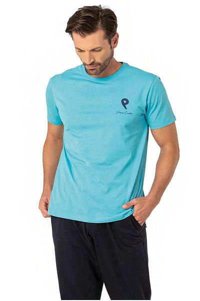 Pierre Cardin 6078 Ανδρικό κοστούμι πιτζάμες με κοντομάνικο λαιμόκοψη-Μπλε