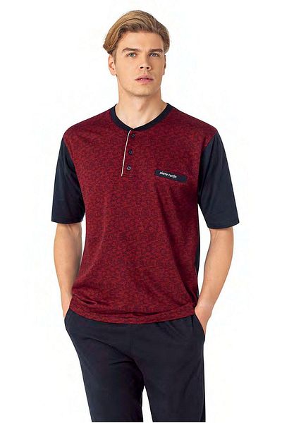 Pierre Cardin 6088 Ανδρικό κοντομάνικο 3 τμχ Σετ πιτζάμες ζακάρ-μπορντό