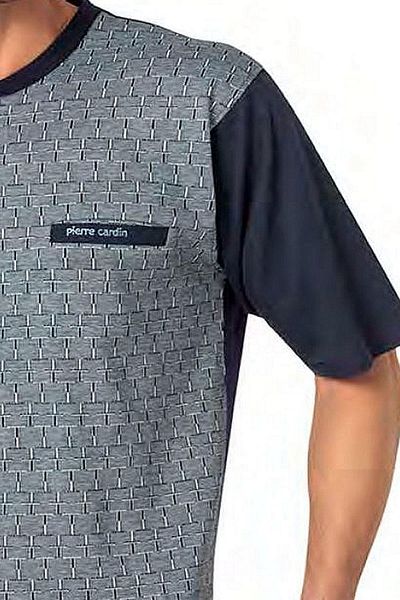 Pierre Cardin 6087 Ανδρικό κοντομάνικο 3 τεμαχίων ζακάρ πιτζάμες-μπλε