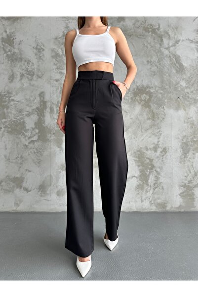 BROWSER Women's Black High Waist Velcro Fabric Trousers