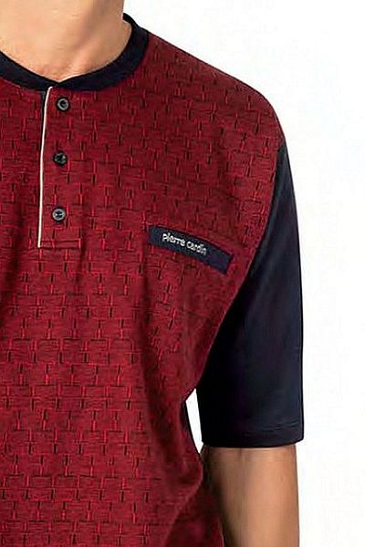 Pierre Cardin 6087 Ανδρικό κοντομάνικο σετ πιτζάμες ζακάρ 3 τεμαχίων-μπορντό