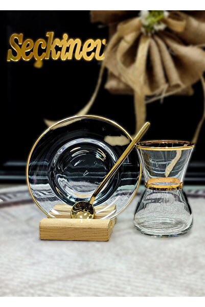 SEÇKİNEV Swan 18 Parça Gold Kaşıklı Çay Takımı&Bardağı (Paşabahçe Cam)