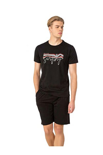 Pierre Cardin 6073 Ανδρικό κοντομάνικο σετ πιτζάμες με σορτς-Μαύρο