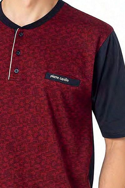 Pierre Cardin 6088 Ανδρικό κοντομάνικο 3 τμχ Σετ πιτζάμες ζακάρ-μπορντό