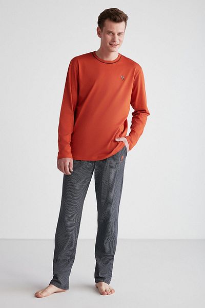 U.S. Polo Assn. Η.Π.Α. Polo Assn. 18743 - Σετ ανδρικών πιτζάμες με στρογγυλή λαιμόκοψη σε χρώμα τούβλο