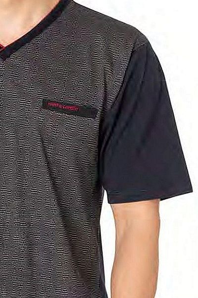 Pierre Cardin 6089 Ανδρικό κοντομάνικο σετ πιτζάμες 3 τεμαχίων ζακάρ-σκούρο μπλε