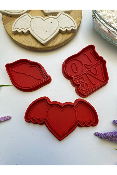 Butik مجموعة من 3 كوكيز مطبوعة ثلاثية الأبعاد على شكل قلب "الحب" - 1