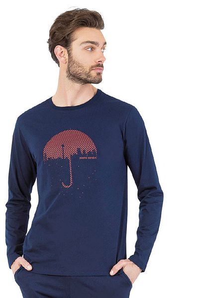 Pierre Cardin 6070 Ανδρικό σετ πιτζάμες με μακρυμάνικο λαιμόκοψη-σκούρο μπλε