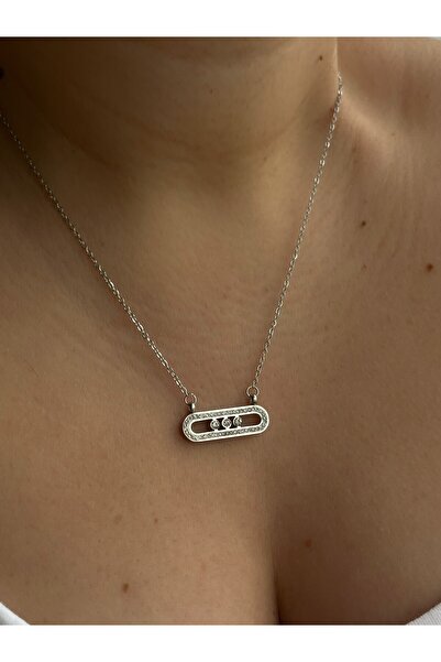Owentis Çelik Silver Taşlı Messika Model Aemon Kolye -kararma yapmaz-