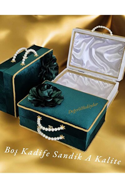 GÜLSEMALİ YEŞİL  Lüks Kaliteli Kadife Çantalı Sandık Çeyiz Sandığı Boş Gelin ...