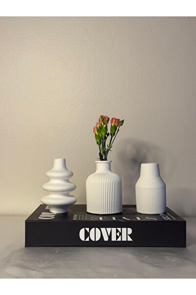 Home Set de 3 vaze elegante cu detalii ondulate