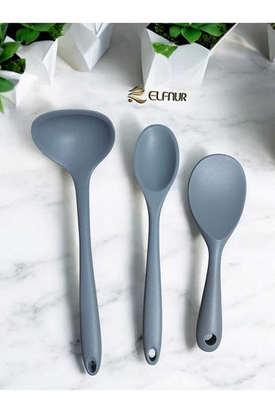 elfnur 3 Pieces Heat Resistant Hard Tip Fireproof Food Serving Set - 28 cm Spoon 23 cm