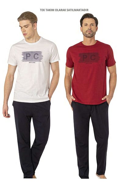 Pierre Cardin Άδεια ανδρική 100% βαμβακερή λαιμόκοψη με κοντό μανίκι και σετ πιτζάμες τσέπης
