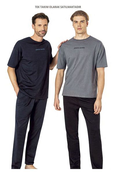 Pierre Cardin Άδεια ανδρική 100% βαμβακερή πιτζάμες oversize με κοντό μανίκι και τσέπες