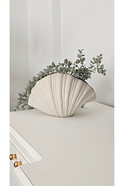 daimahome Seramik Midye Bej Renkli Dekoratif Vazo