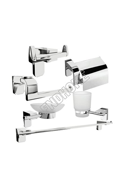 FNDHOME Paslanmaz Lux 6 Lı Banyo Seti Uzun Havluluk, Kapaklı Wc, Solo Havlulu...