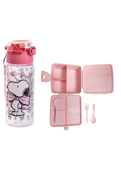 Me Çanta Snoopy Kız Çocuk Lisanslı 500 ml Matara Ve Dört Bölmeli Beslenme Kabı Seti DDCQ248851