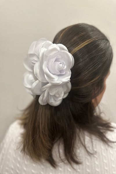 alsaccessories Cataramă cu clemă cu figură de trandafir de culoare albă pentru femei, ac de păr
