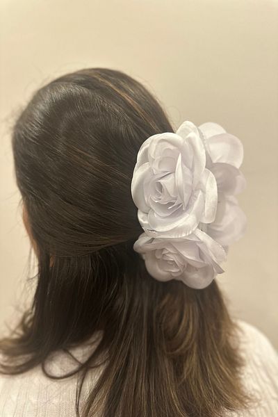 alsaccessories Cataramă cu clemă cu figură de trandafir de culoare albă pentru femei, ac de păr