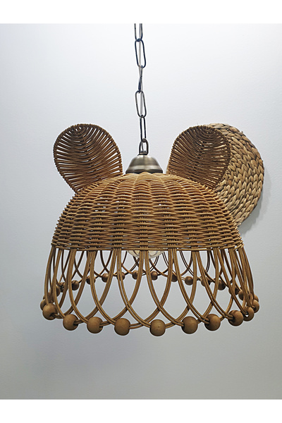 Belkıs Rattan Rattan, Bambu, Hasır Sarkıt Avize Tavşan, Ayı Kulak Çocuk Odası Metal Zincirli Ekitme Tesisat