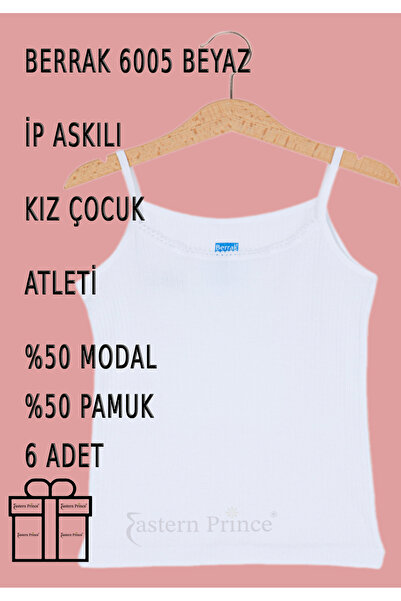 Berrak Kız Çocuk İnce Askılı Atlet Beyaz Somon 6 Adet Modal Pamuk 6005