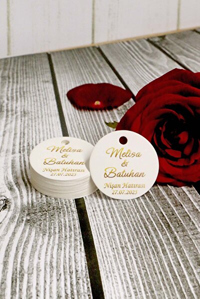 Vice Gold Renk Baskılı Etiket - Kişiye Özel Hediyelik Etiketi -100 Adet Nikah Etiketi (3,8 CM)