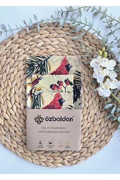 ÖZBALDAN Balmumu Tekrar Kullanılabilen Gıda Saklama Bezi(BALMUMLU)3'lü Kuş Se...