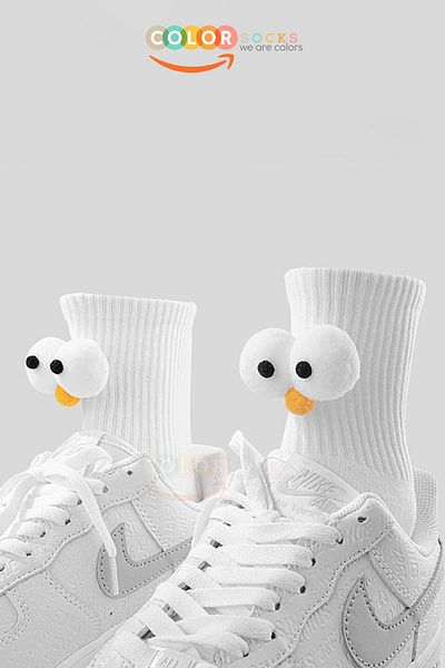 Color Socks Комплект от 4 чифта унисекс забавни бели черни чорапи с големи очи