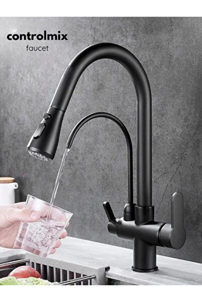 CONTROL MİX Arıtmalı Spiralli Mutfak Bataryası Siyah Renk Pirinç Arıtmalı Spi...