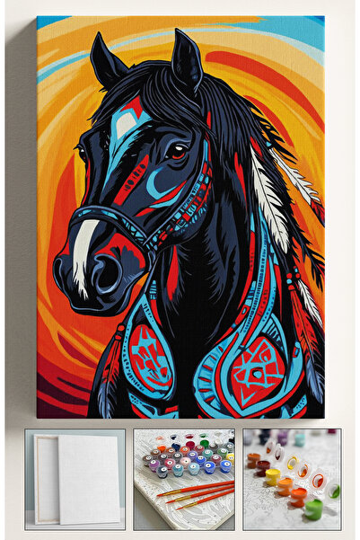 Akihabara Sayılarla Boyama Tuval Seti Fırça Boya Dahil (Çıtalı) 40x50 CM - DE...